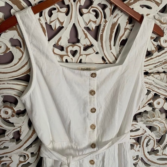 White Button Front Summer Dress - Lined - Picture 2 of 3